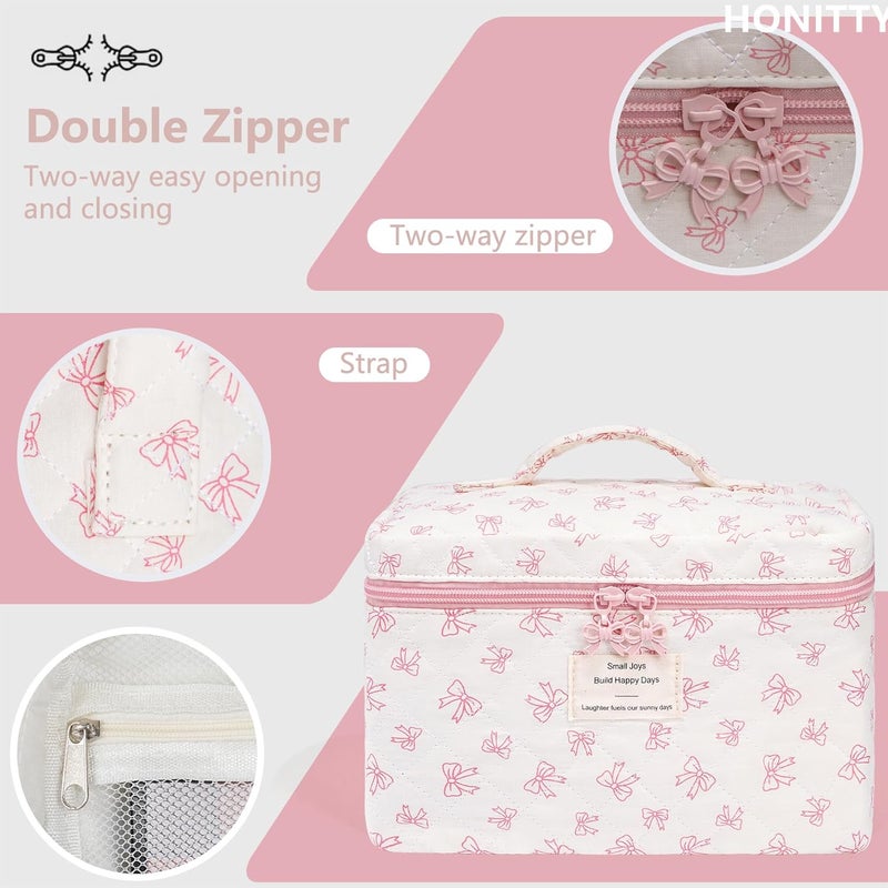 honitty Makeup Bag,Quilted Cosmetic Bags,Large Floral Make Up Organize bag,Makeup Bag Set for Women,Flower Travel Toiletry Bag - Image 4